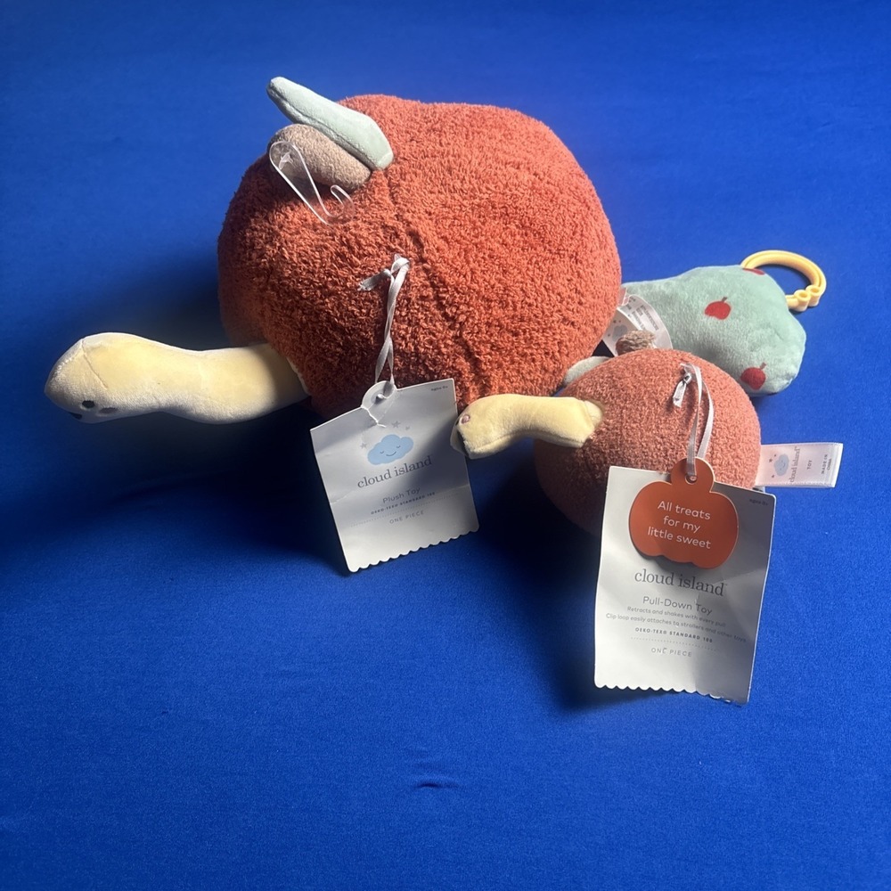 Cloud Island Worm in Apple Baby Plush & Pull-down Toy Lot of 2 New NWT